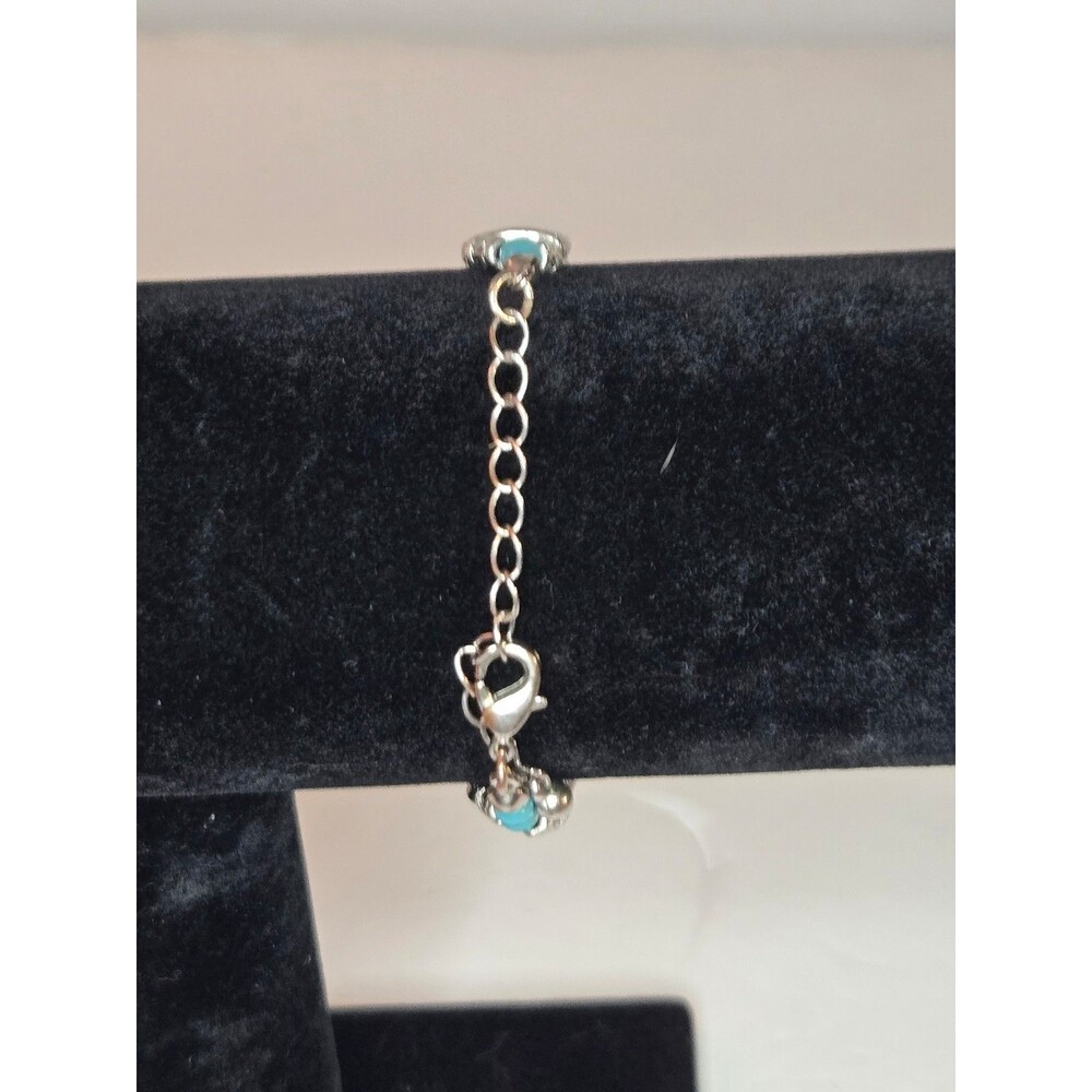 Silver Tone Bracelet Adjustable Length with Teal Beads and S Design - Picture 4 of 6
